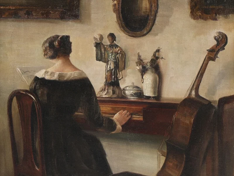 1863-Carl Vilhelm Holsøe - Interno con Emilie al pianoforte